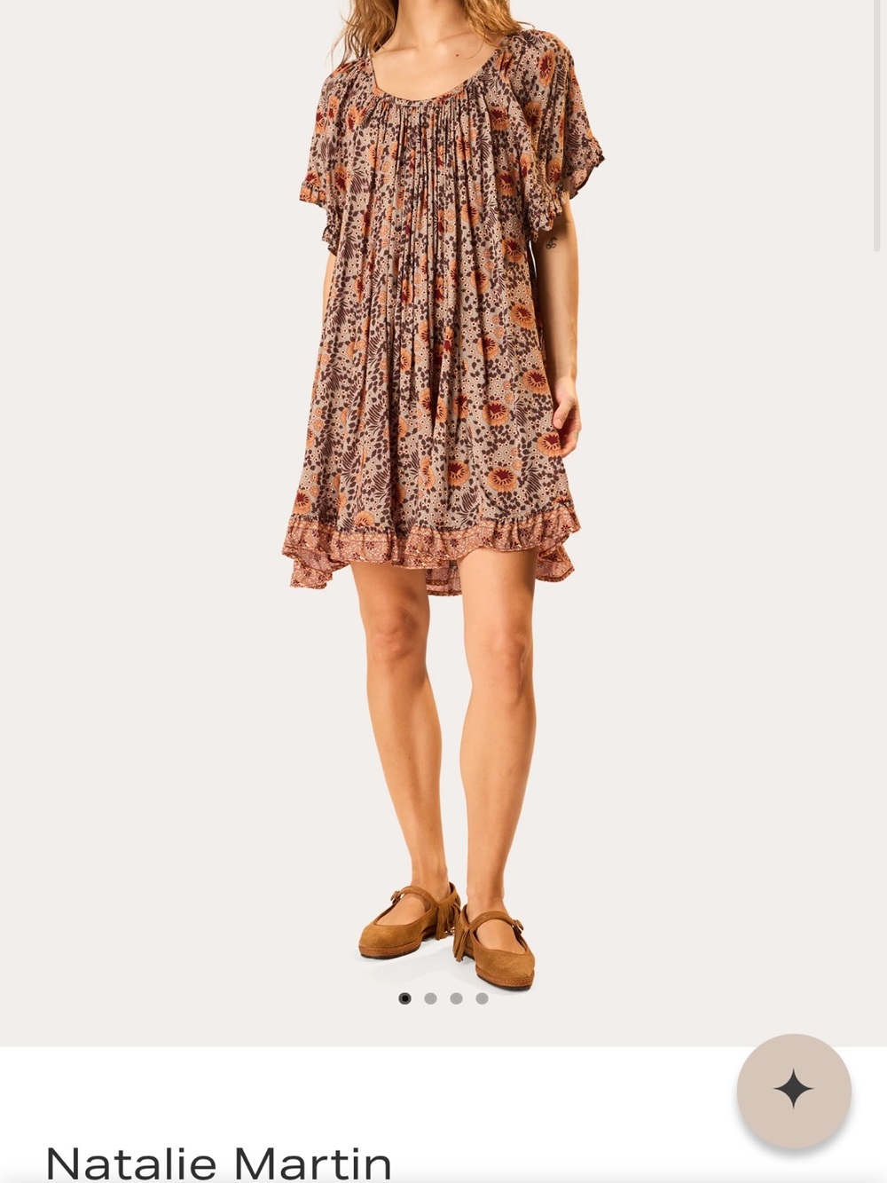 Natalie Martin Rust and Black Floral Off-Shoulder Tunic